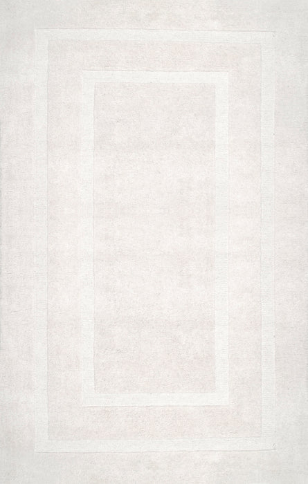 Ivory Wool Area Rug With Double Border Design