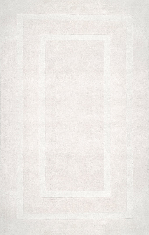 Ivory Wool Area Rug With Double Border Design