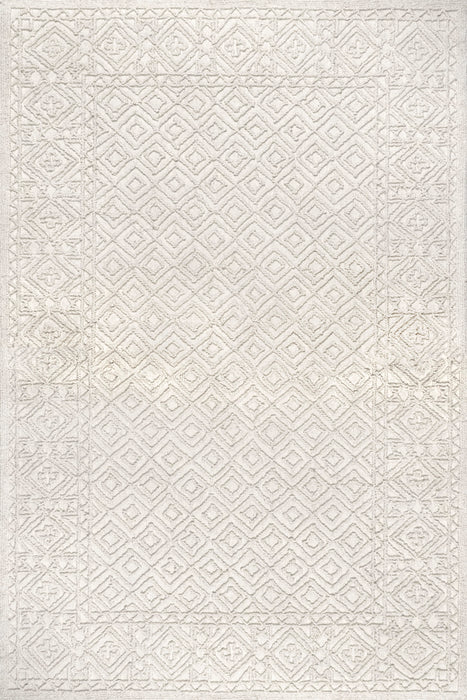 Ivory Wool Area Rug with Geometric Pattern 160 cm x 230 cm