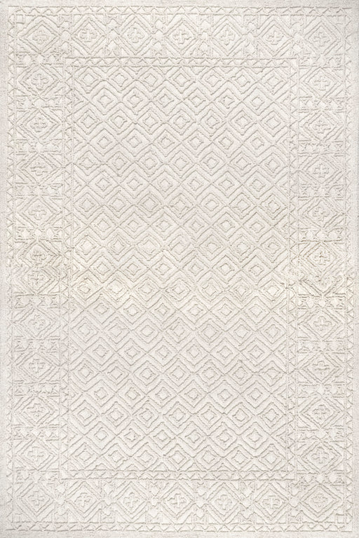 Ivory Wool Area Rug with Geometric Pattern 160 cm x 230 cm