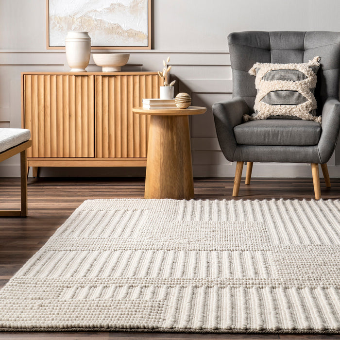 Ivory Wool Cotton High-Low Area Rug 150x240 cm