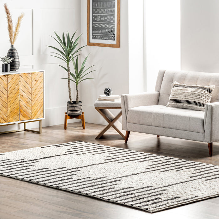 Ivory Wool Pinstriped Area Rug 120x180 cm