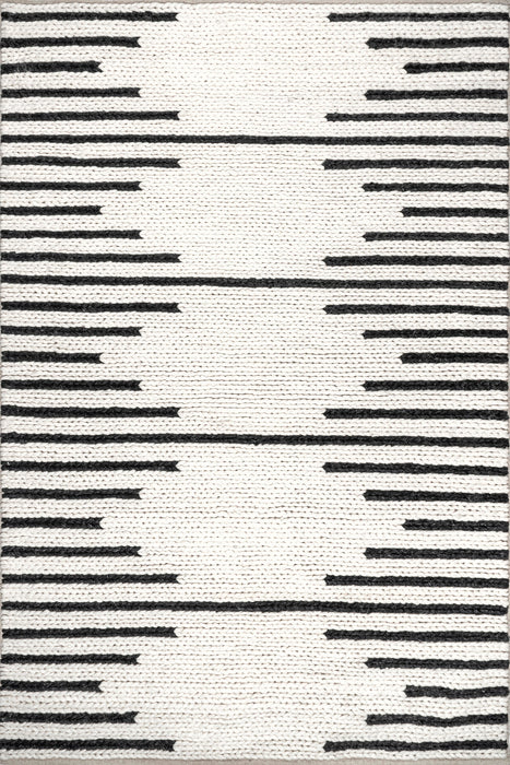 Ivory Wool Pinstriped Area Rug 120x180 cm