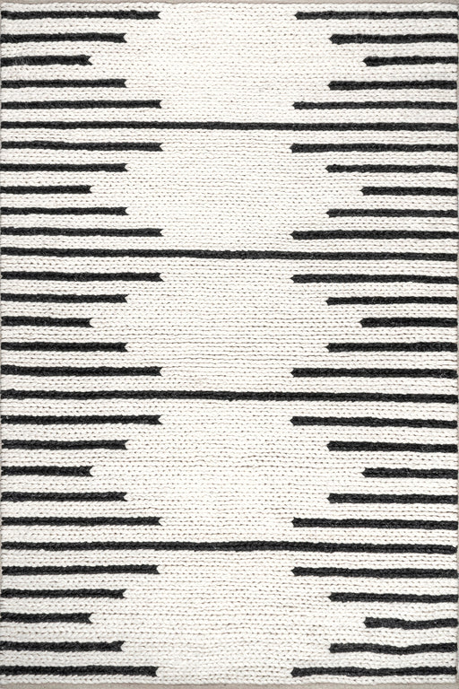 Ivory Wool Pinstriped Area Rug 120x180 cm