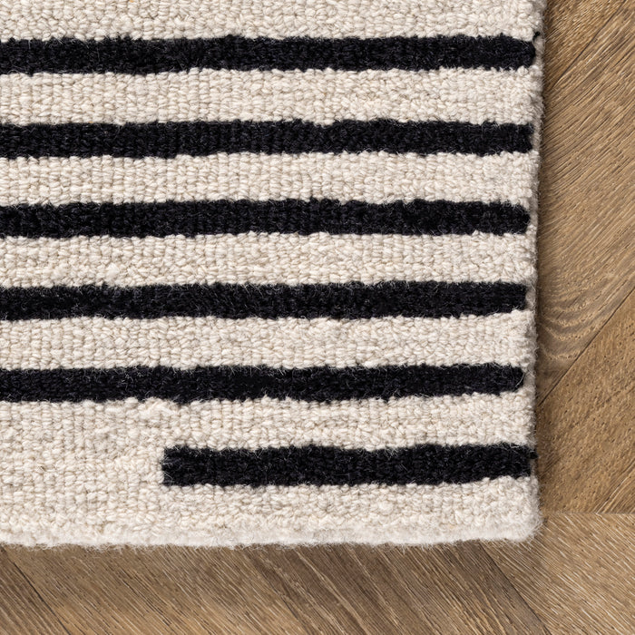 Ivory Wool Pinstriped Area Rug 150x240 cm