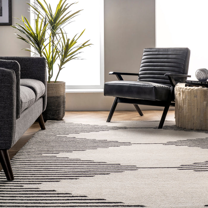 Ivory Wool Pinstriped Area Rug 150x240 cm