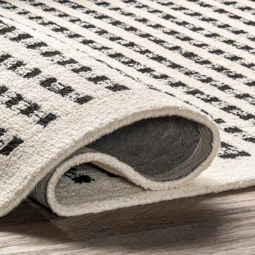 Ivory Wool Striped Area Rug for Modern Living Spaces