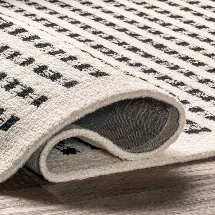 Ivory Wool Striped Area Rug for Modern Living Spaces