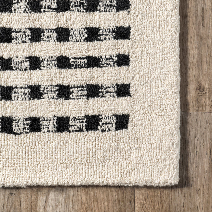 Ivory Wool Striped Area Rug for Modern Living Spaces