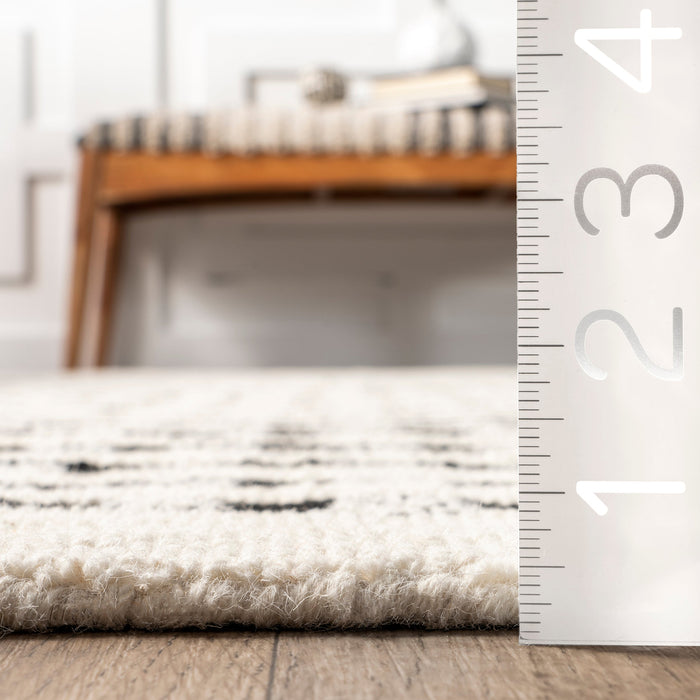 Ivory Wool Striped Area Rug for Modern Living Spaces