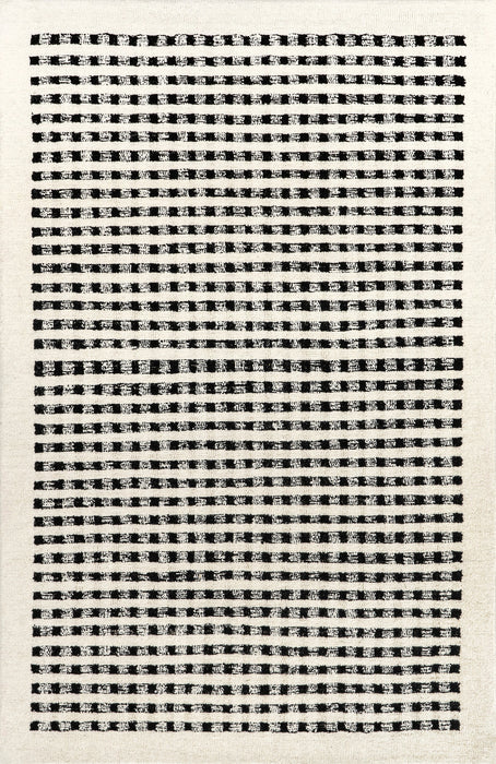 Ivory Wool Striped Area Rug for Modern Living Spaces