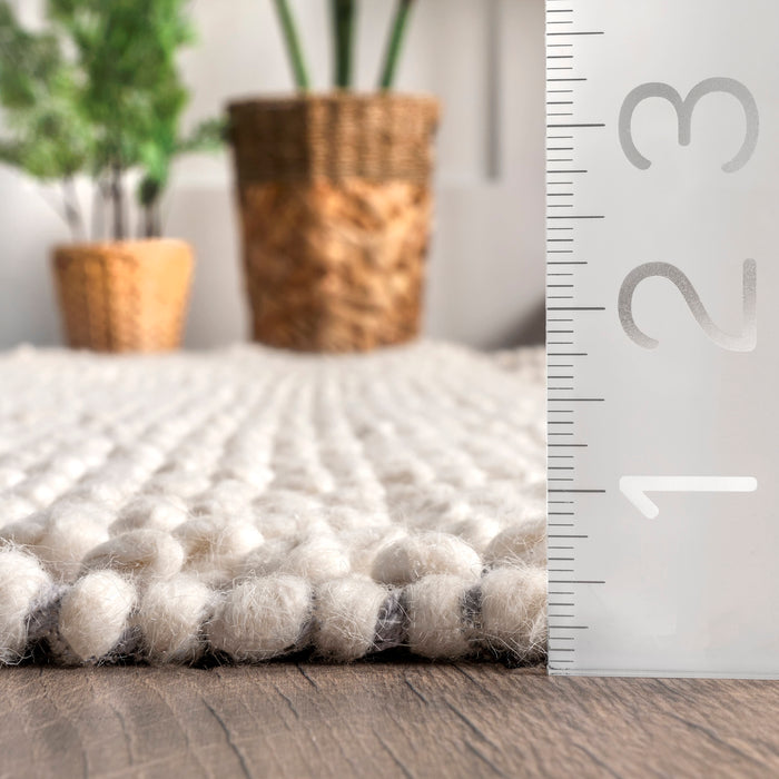 Ivory Wool Textured Area Rug 160 cm x 230 cm