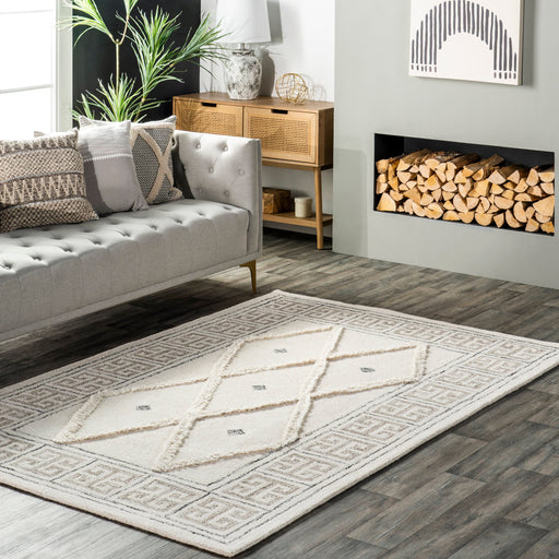 Ivory Wool Trellis Area Rug 120 cm x 180 cm