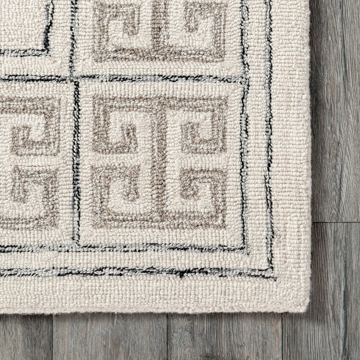 Ivory Wool Trellis Area Rug 120 cm x 180 cm
