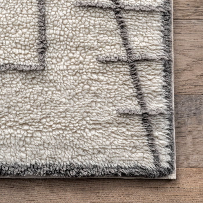 Ivory Wool Washable Area Rug 120x180 cm