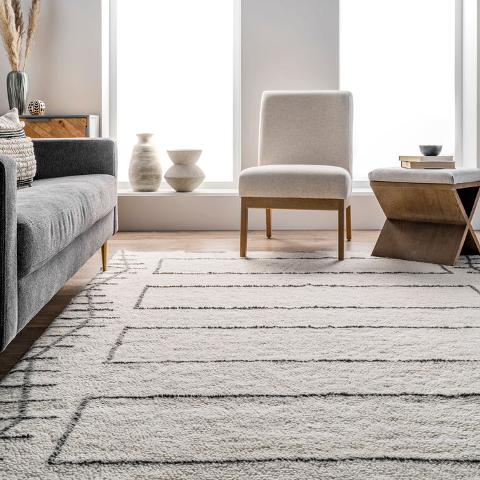 Ivory Wool Washable Area Rug 120x180 cm