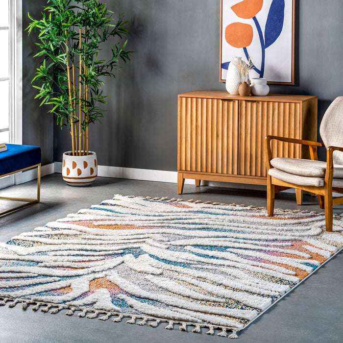 Ivory Zebra Shag Area Rug with Tassels 120 x 180 cm