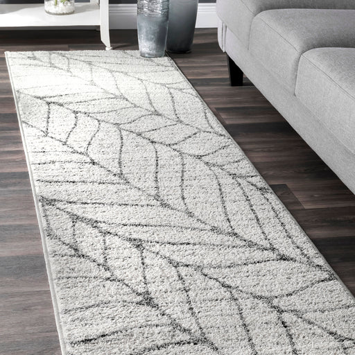 Jada Light Grey Leaves Area Rug 140 cm
