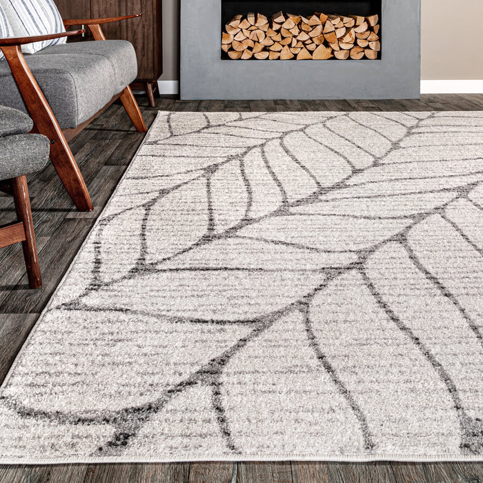 Jada Light Grey Leaves Area Rug 140 cm
