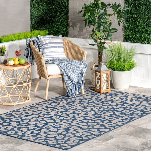 Tappeto per interni ed esterni Jaelyn con stampa leopardata blu, 120x180 cm