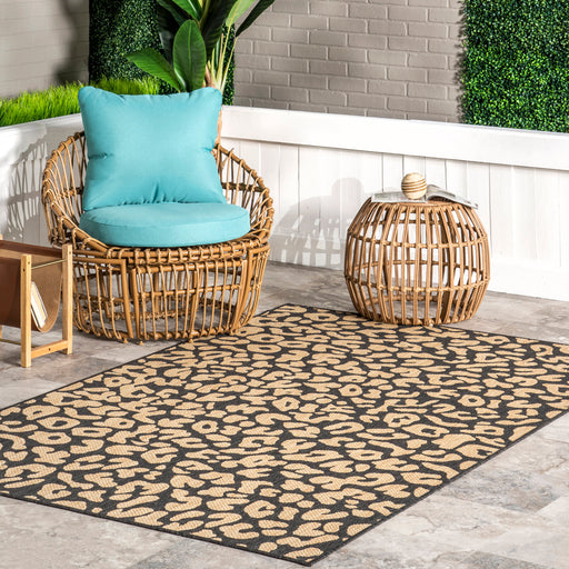 Jaelyn Dark Grey Leopard Print Indoor Outdoor Area Rug 160x230 cm