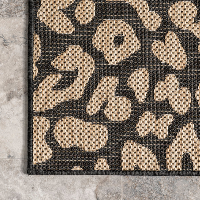 Jaelyn Dark Grey Leopard Print Indoor Outdoor Area Rug 160x230 cm