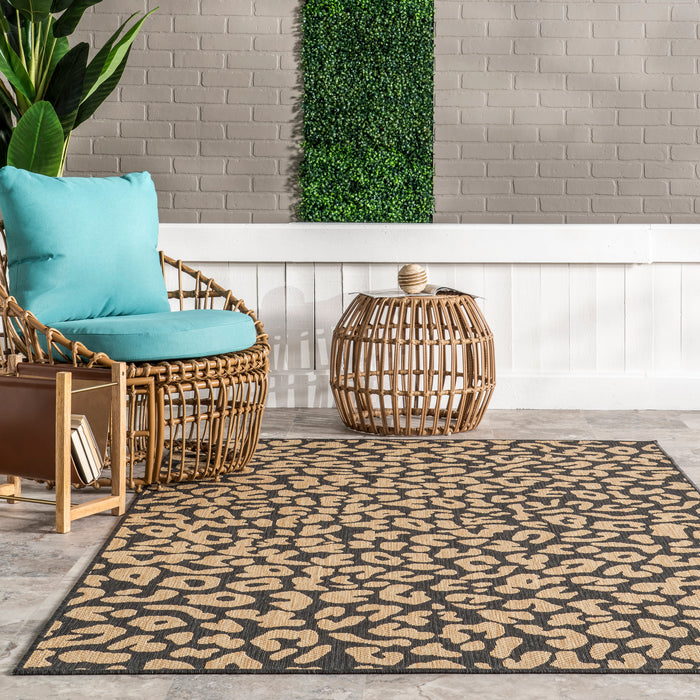 Jaelyn Dark Grey Leopard Print Indoor Outdoor Area Rug 160x230 cm