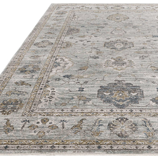 Jasper JA01 Traditional Vintage Distressed Shimmer Floral Heirloom Border Soft-Touch Polyester Flat-Pile Blue Rug