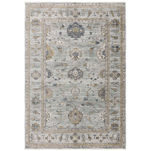 Jasper JA01 Traditional Vintage Distressed Shimmer Floral Heirloom Border Soft-Touch Polyester Flat-Pile Blue Rug