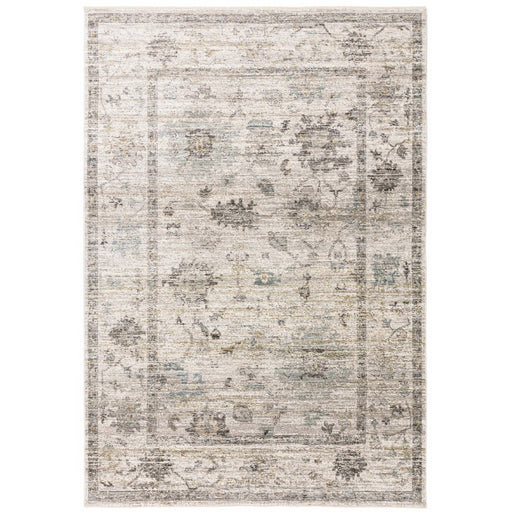 Jasper JA02 Traditional Vintage Distressed Shimmer Floral Heirloom Border Soft-Touch Polyester Flat-Pile Beige Rug