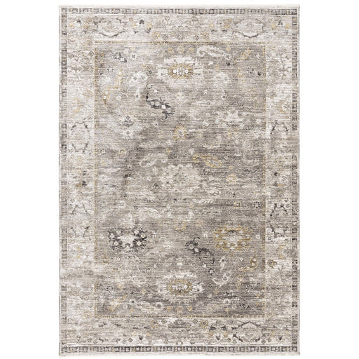 Jasper JA03 Traditional Vintage Distressed Shimmer Floral Heirloom Border Soft-Touch Polyester Flat-Pile Taupe/Grey Rug