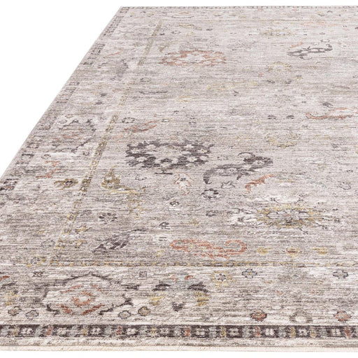 Jasper JA04 Traditional Vintage Distressed Shimmer Floral Heirloom Border Soft-Touch Polyester Flat-Pile Grey Rug
