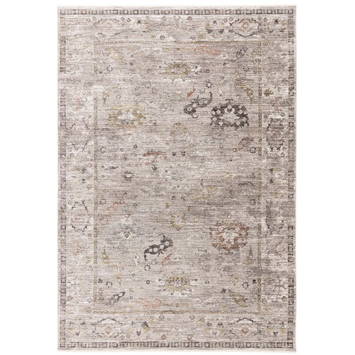 Jasper JA04 Traditional Vintage Distressed Shimmer Floral Heirloom Border Soft-Touch Polyester Flat-Pile Grey Rug