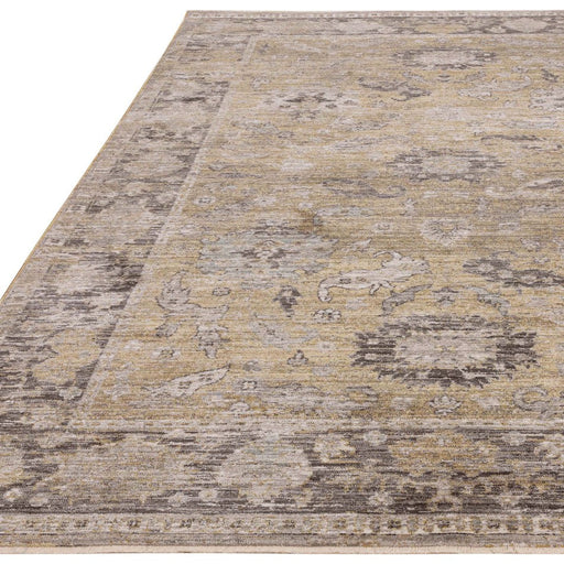 Jasper JA06 Traditional Vintage Distressed Shimmer Floral Heirloom Border Soft-Touch Polyester Flat-Pile Light Gold Rug