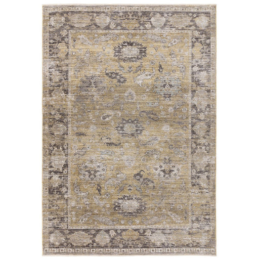 Jasper JA06 Traditional Vintage Distressed Shimmer Floral Heirloom Border Soft-Touch Polyester Flat-Pile Light Gold Rug