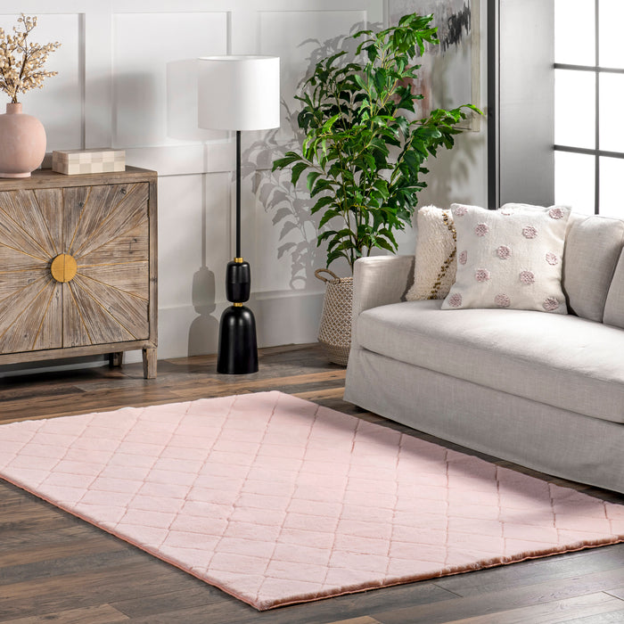 Jaylene Trellis Plush Cloud Washable Area Rug 120x180 cm Blush