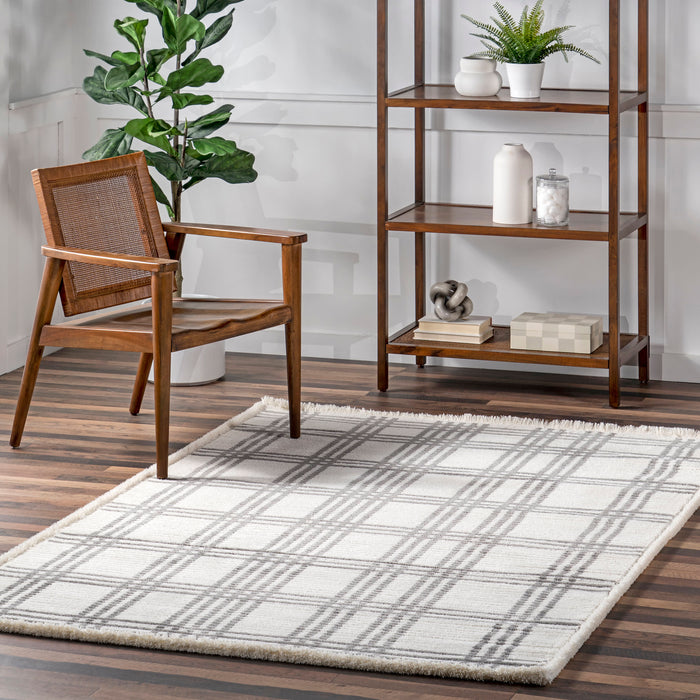 Joanne Light Grey Plaid Area Rug 160 x 230 Centimeters
