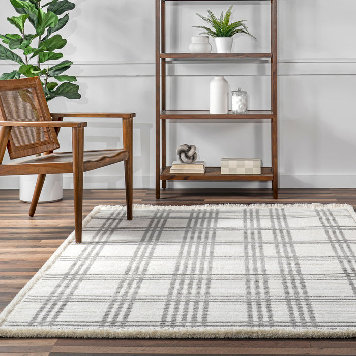 Joanne Light Grey Plaid Area Rug 160 x 230 Centimeters