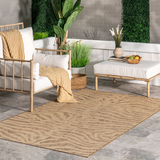 Jovie Beige Zebra Striped Area Rug for Indoor Outdoor Use
