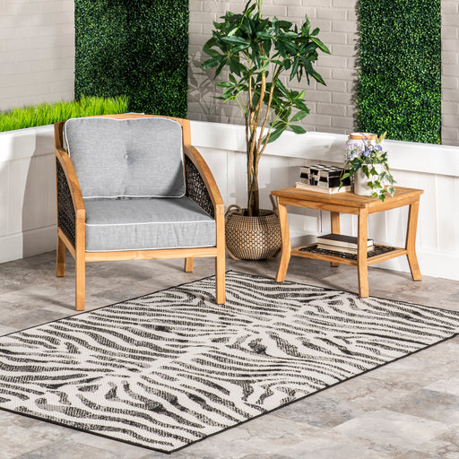 Jovie Black Zebra Striped Rug for Indoor Outdoor Use