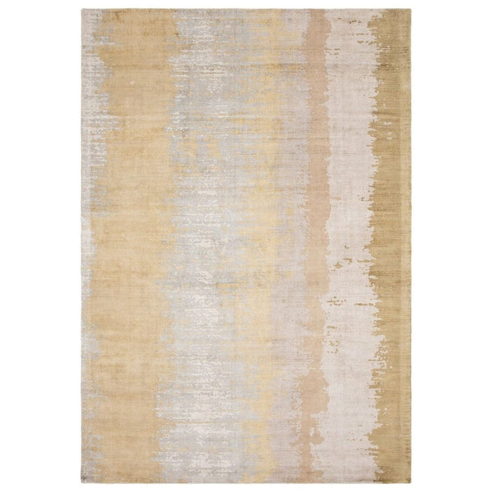 Alfombra Juno Modern Abstract Tonal Ombre tejida a mano con textura brillante de viscosa de tejido plano citrino ocre/dorado/gris pardo/caramelo