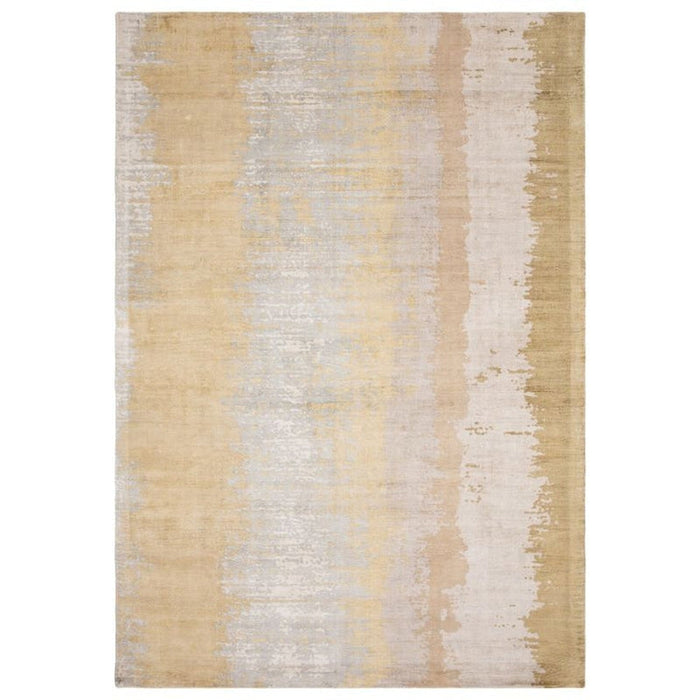 Alfombra Juno Modern Abstract Tonal Ombre tejida a mano con textura brillante de viscosa de tejido plano citrino ocre/dorado/gris pardo/caramelo