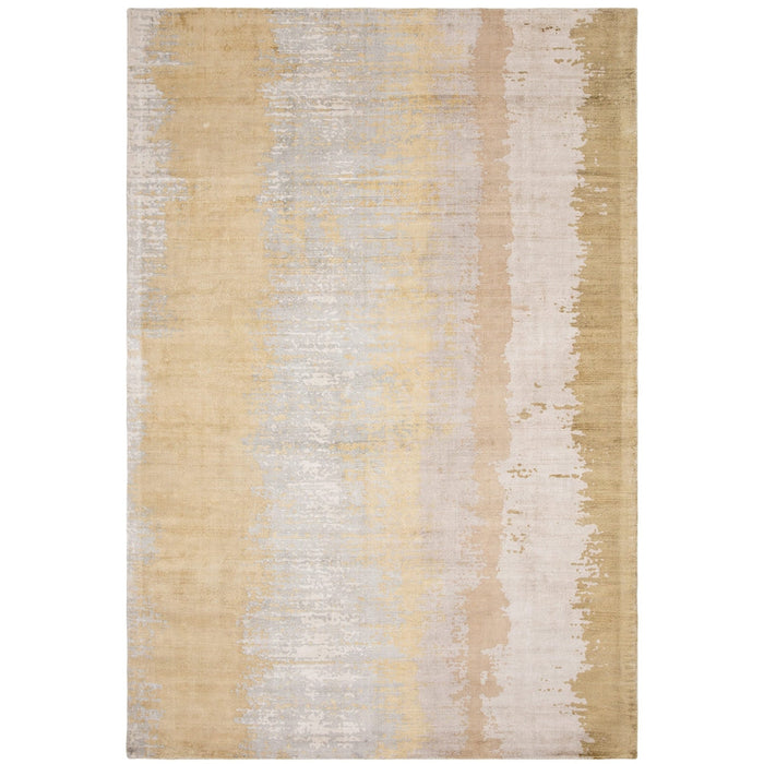 Alfombra Juno Modern Abstract Tonal Ombre tejida a mano con textura brillante de viscosa de tejido plano citrino ocre/dorado/gris pardo/caramelo