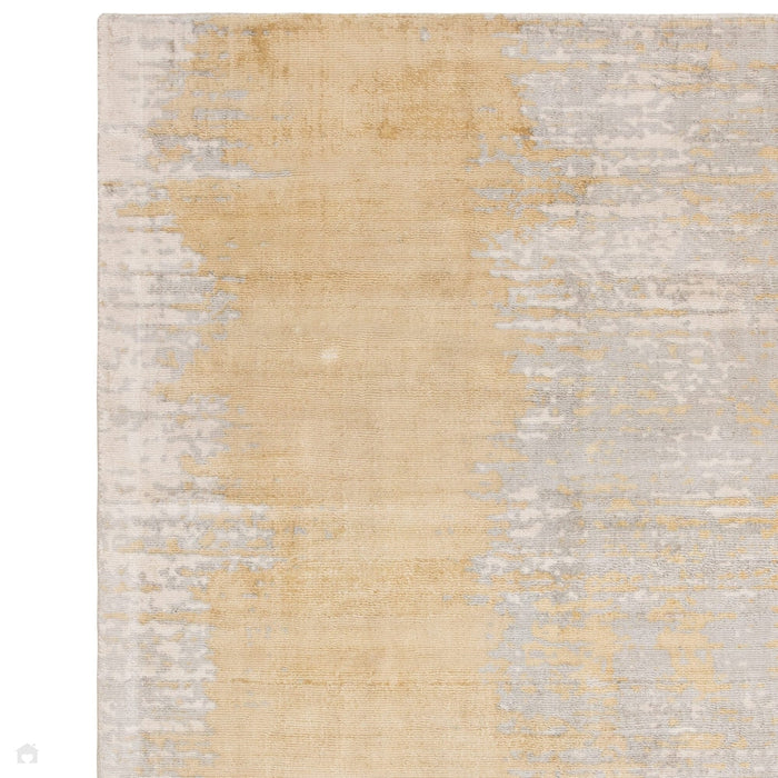 Alfombra Juno Modern Abstract Tonal Ombre tejida a mano con textura brillante de viscosa de tejido plano citrino ocre/dorado/gris pardo/caramelo