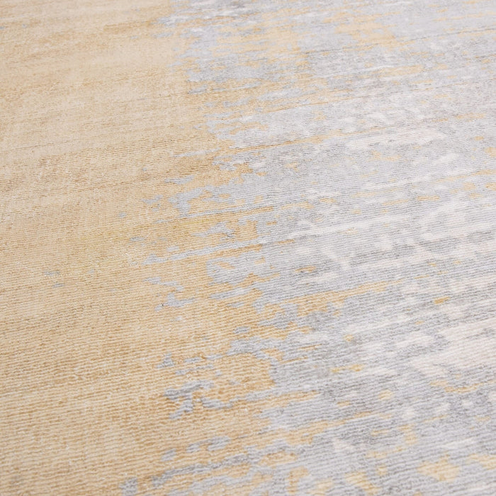 Alfombra Juno Modern Abstract Tonal Ombre tejida a mano con textura brillante de viscosa de tejido plano citrino ocre/dorado/gris pardo/caramelo