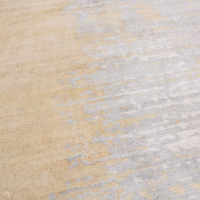 Alfombra Juno Modern Abstract Tonal Ombre tejida a mano con textura brillante de viscosa de tejido plano citrino ocre/dorado/gris pardo/caramelo