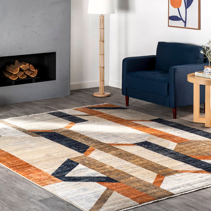 Justine Beige Geometric Area Rug for Modern Homes