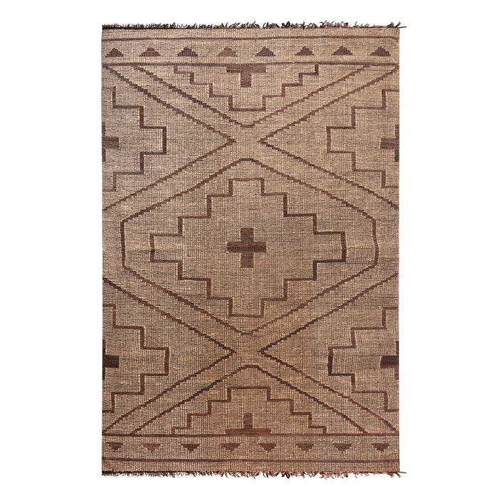 Jute en leer tribal kelim Dhurrie vloerkleed 50x60 cm