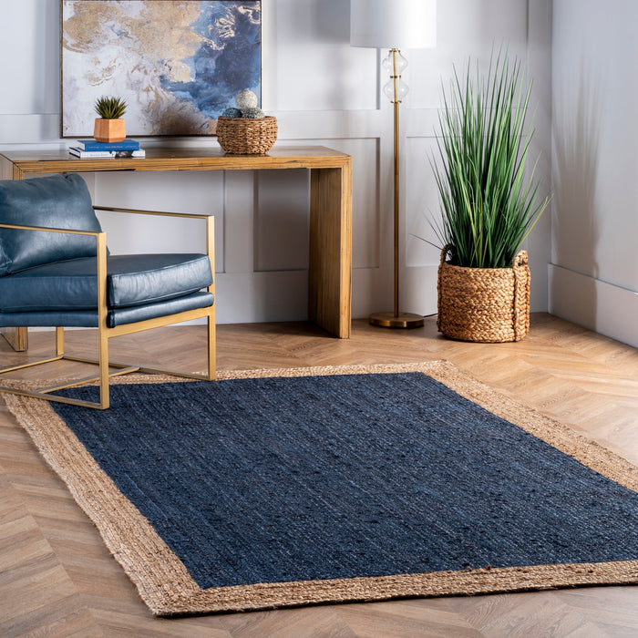 Jute Border Area Rug Navy Color 60x90 Centimeter