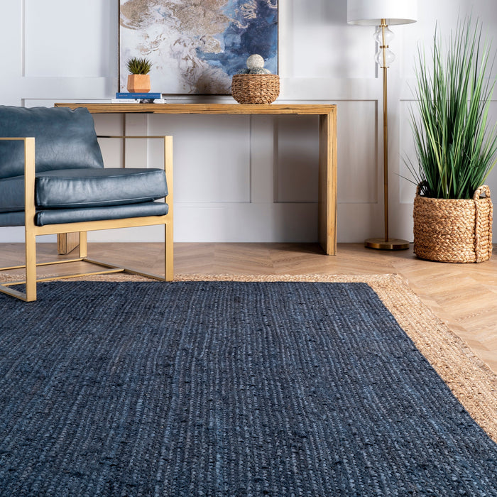 Jute Border Area Rug Navy Color 60x90 Centimeter